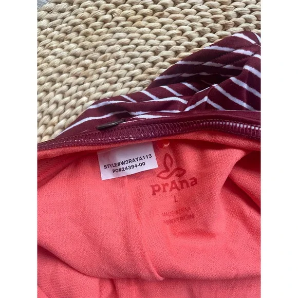 Prana Rusted Roof Stripe Swim Shorts Large Burgundy Red Board Shorts - Picture 9 of 9